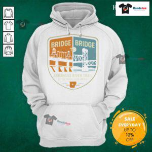 Scenic view of the Arkansas River Trail bridges in Little Rock, Arkansas, featuring a cozy hoodie design.