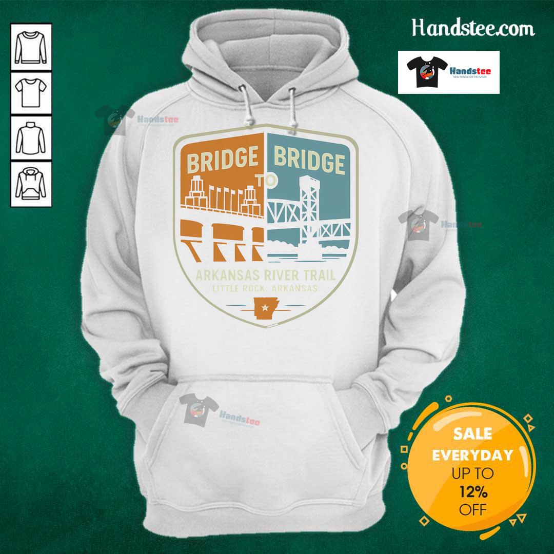 Scenic view of the Arkansas River Trail bridges in Little Rock, Arkansas, featuring a cozy hoodie design.
