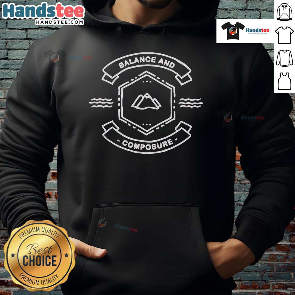 Cozy Nice Balance and Composure Land Sea hoodie displayed against a scenic outdoor backdrop, perfect for casual style.