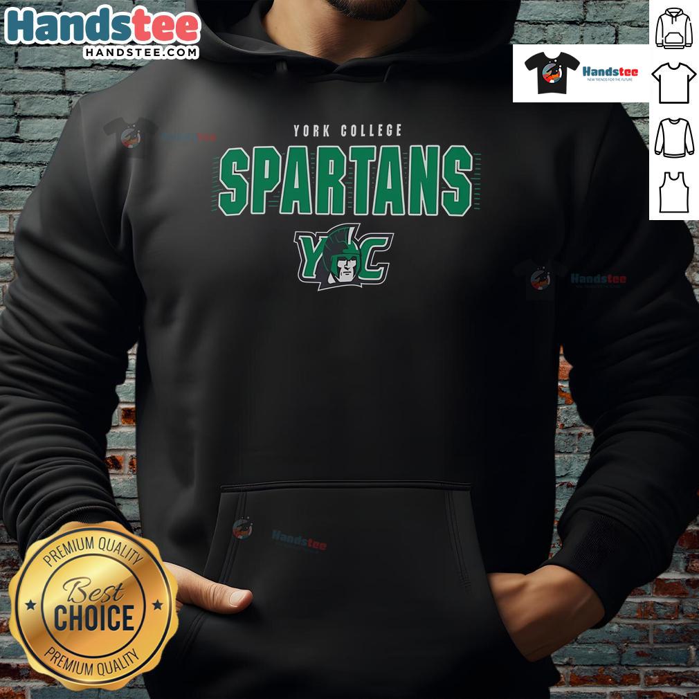 Nice Champion York College Spartans hoodie in navy blue, showcasing team spirit and stylish comfort for fans and students.