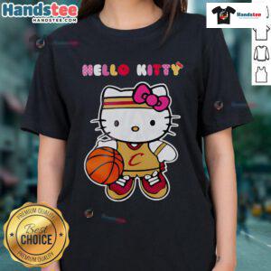 Cleveland Cavaliers X Hello Kitty Game Night Ladies Tee featuring vibrant graphics and a stylish design for fans.
