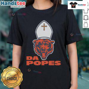 Alt Text: Nice Da Popes Chicago Bears football ladies tee featuring a stylish design for female fans of the NFL team.