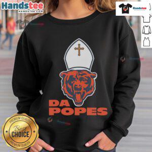 Alt Text: Nice Da Popes Chicago Bears football sweatshirt featuring bold team logo and cozy design for fans.