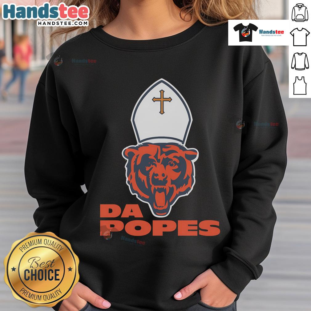 Alt Text: Nice Da Popes Chicago Bears football sweatshirt featuring bold team logo and cozy design for fans.