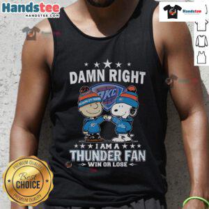 Limited edition Oklahoma City Thunder fan tank top with 'Nice Damn Right I Am' slogan, perfect for game day.