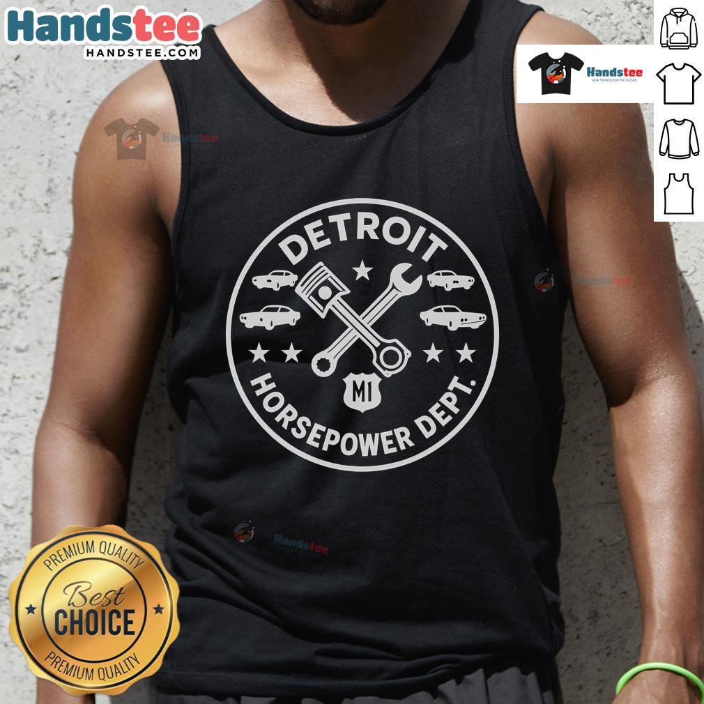 Stylish Nice Detroit Horsepower Department M1 Woodward tank top featuring a sleek design and vibrant colors for car enthusiasts.