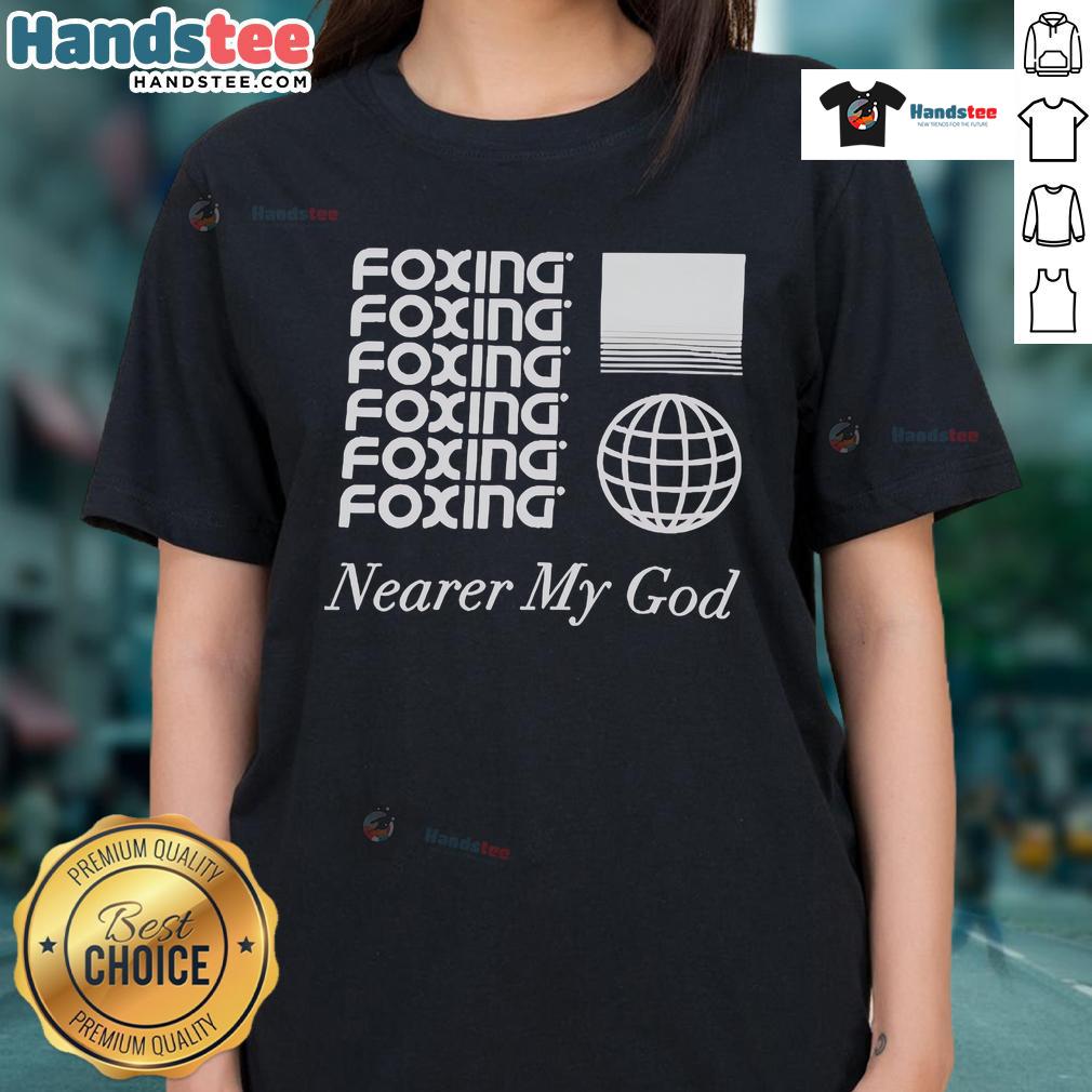 Stylish 'Nice Foxing Nearer My God' globe ladies tee featuring a trendy design, perfect for casual wear and fox lovers.
