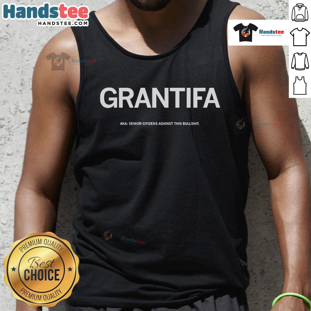 Senior Citizens Against This Bullshit tank top design featuring bold text and a vibrant graphic for activism.