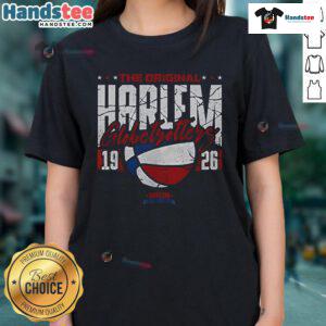 Nice Harlem Globetrotters Cracked Font 1926 Ladies Tee showcasing vintage basketball style and classic design.
