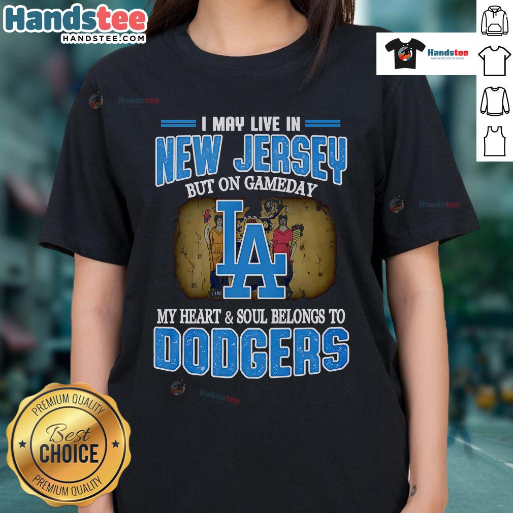 Womens tee featuring 'My heart belongs to Dodgers' design, perfect for New Jersey fans on game day.