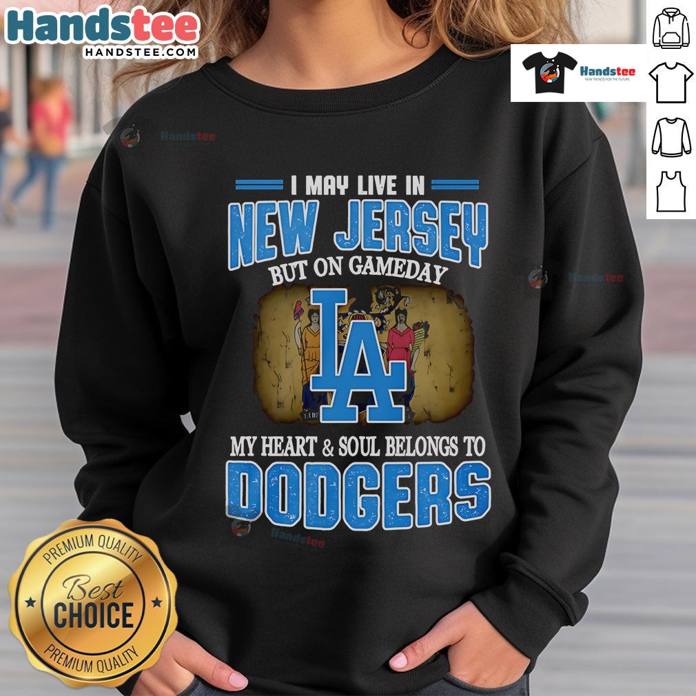 Alt Text: Dodgers sweatshirt showcasing pride for the team, perfect for game day in New Jersey.