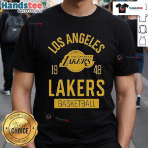 Alt Text: Nice Los Angeles Lakers Basketball 1948 Sportiqe T-Shirt featuring vintage design and team colors for fans.