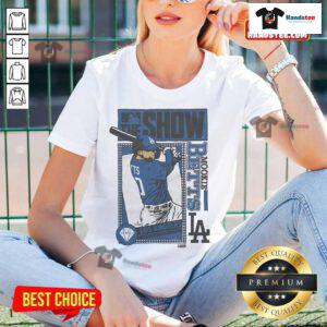 Alt Text: Nice MLB The Show Dodgers Mookie Betts Ladies Tee showcasing stylish design for baseball fans and gamers.