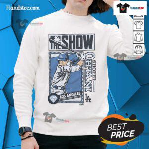 Alt Text: Cozy Nice MLB The Show Dodgers sweatshirt featuring Shohei Ohtani, perfect for baseball fans and gamers alike.