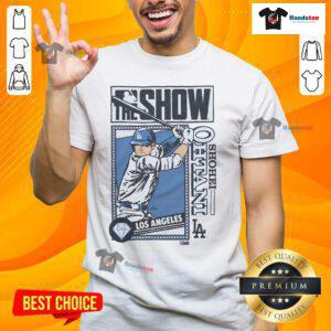Nice MLB The Show Dodgers Shohei Ohtani T-Shirt featuring vibrant graphics and a comfortable fit for baseball fans.