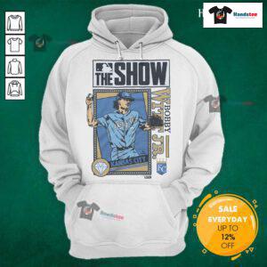 Alt Text: Bobby Witt Jr. Kansas City Royals hoodie from MLB The Show, showcasing team colors and player graphics.