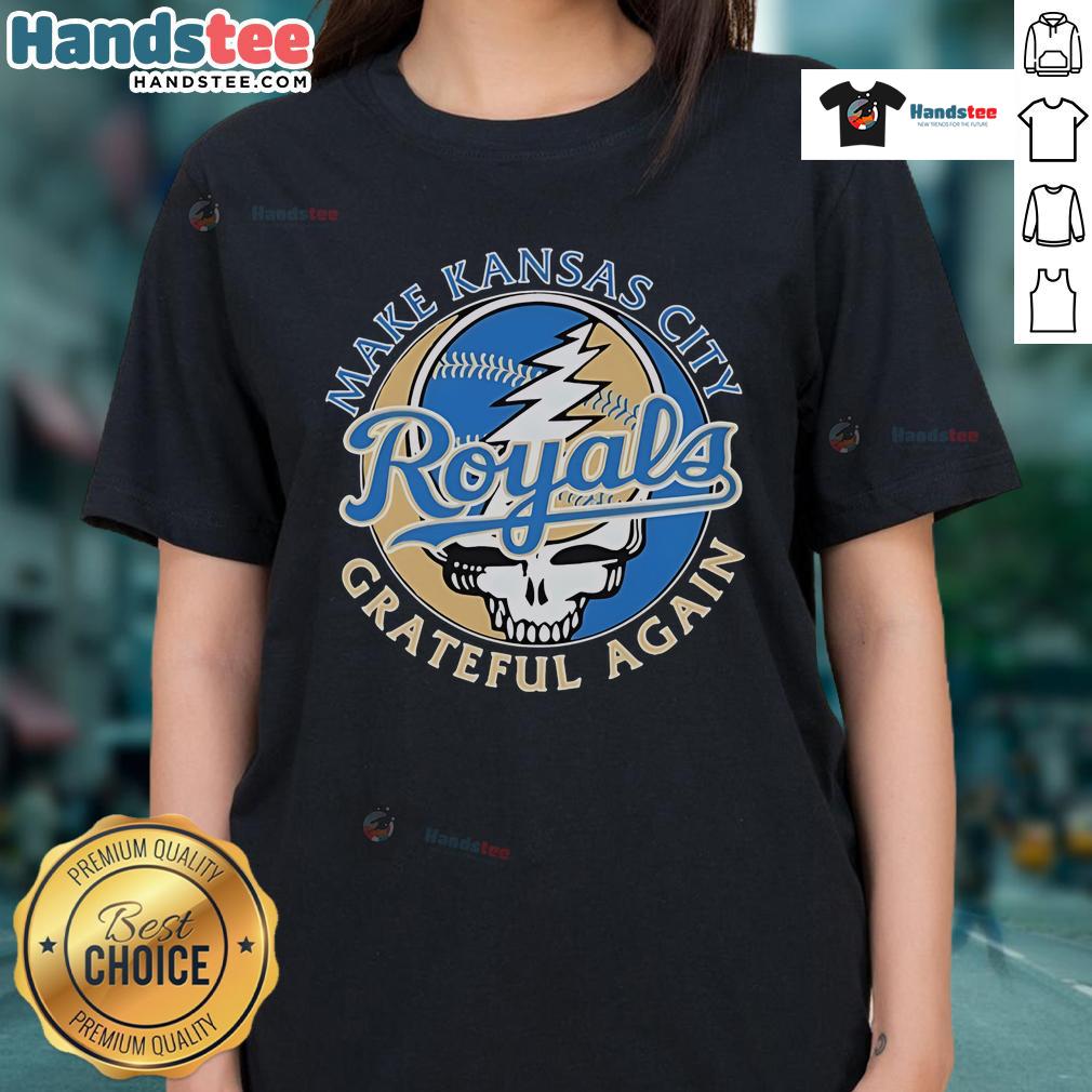 Nice Make Kansas City Royals X Grateful Dead Again Skull Ladies Tee featuring vibrant graphics and a stylish design.