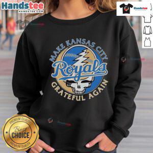 Alt Text: Kansas City Royals X Grateful Dead Again Skull Sweatshirt featuring a vibrant skull design and team colors.