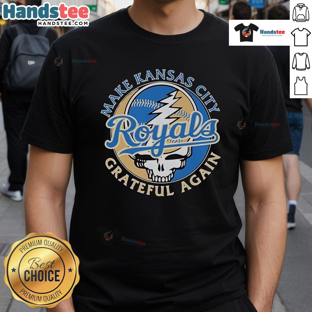Nice Kansas City Royals X Grateful Dead Again Skull T-Shirt featuring a vibrant design blending sports and music culture.