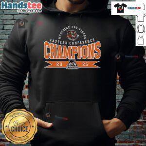 Alt Text: 2025 Nice Medicine Hat Tigers Eastern Conference Champions hoodie, showcasing team logo and vibrant colors.