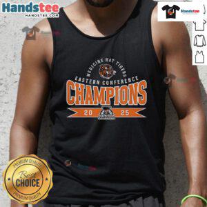 2025 Medicine Hat Tigers Eastern Conference Champions tank top showcasing team logo and vibrant colors.