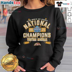 Nice Michigan Broncos 2025 NCAA Frozen Four Men's Ice Hockey National Champions sweatshirt featuring team colors and logo.