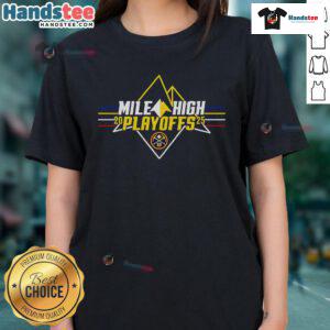 Denver Nuggets 2025 Playoffs logo on a stylish ladies tee, perfect for fans celebrating the Mile High team's spirit.