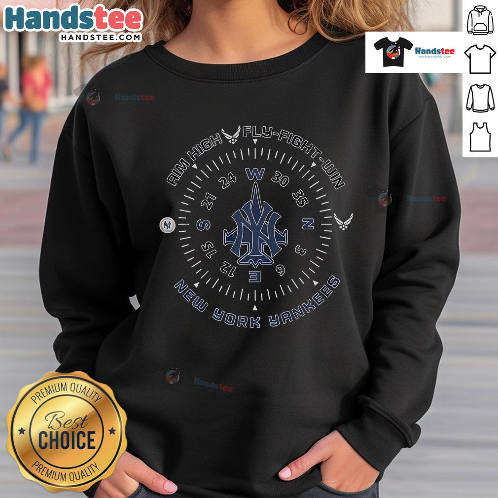 Stylish New York Yankees 'Aim High, Fly, Fight, Win' sweatshirt, perfect for fans showing team spirit and support.