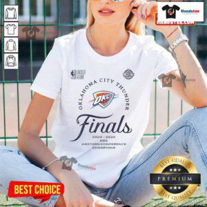 2025 OKC Thunder Western Conference Finals Champions ladies tee showcasing team pride and stylish design.