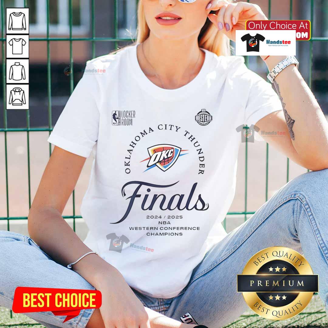 2025 OKC Thunder Western Conference Finals Champions ladies tee showcasing team pride and stylish design.