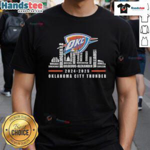 2024-2025 Oklahoma City Thunder Skyline T-Shirt featuring vibrant city name design, perfect for fans and collectors.