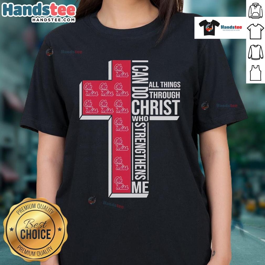 Nice Ole Miss Rebels ladies tee featuring 'I Can Do All Things Through Christ' design for fans and believers.
