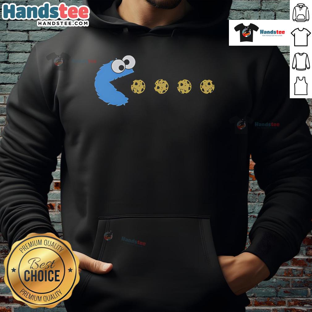 Alt Text: Cozy Nice Pac-Man Cookie Monster hoodie featuring vibrant graphics of Pac-Man and Cookie Monster for fans.