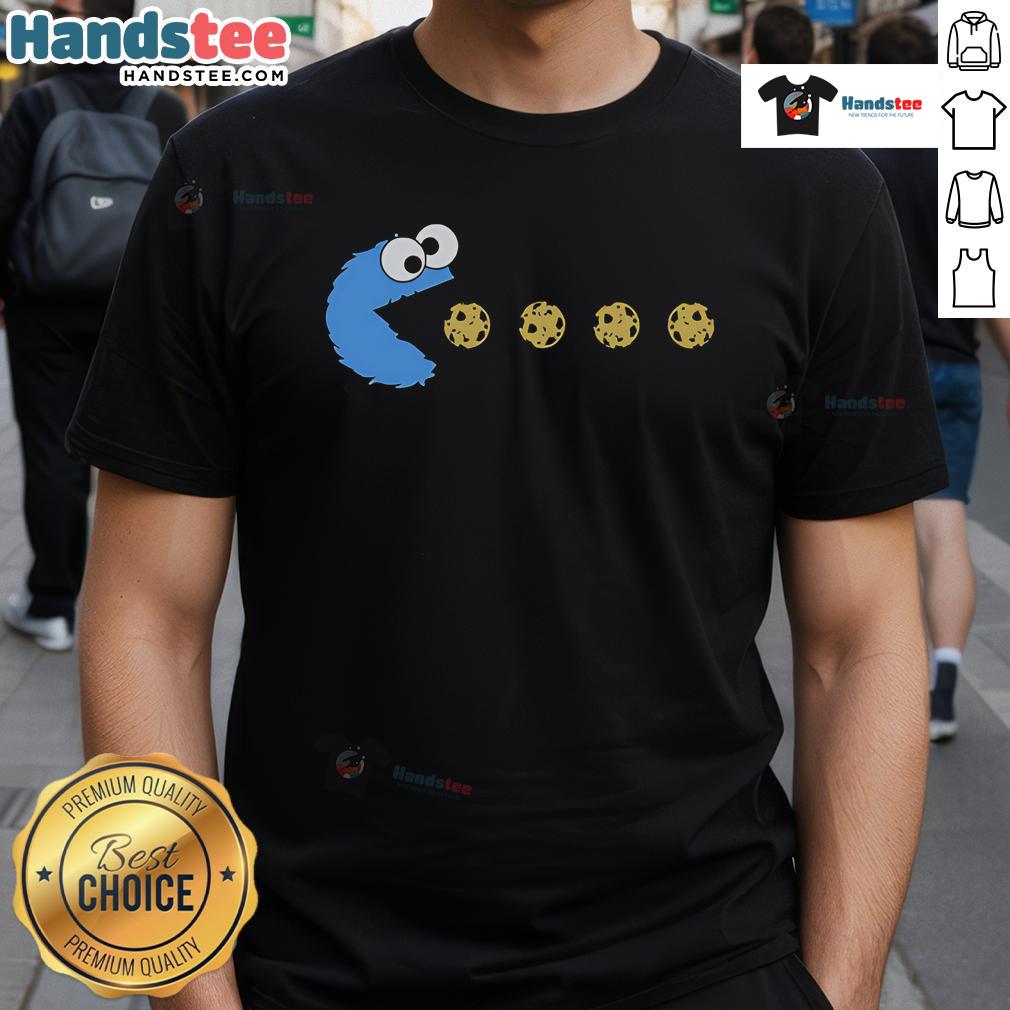 Nice Pac Man Cookie Monster T-Shirt featuring a fun graphic of Cookie Monster inspired by the classic Pac-Man game.