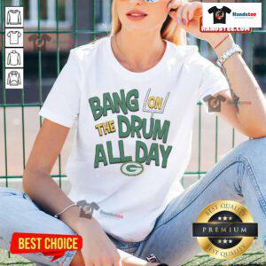 Nice Packers Bang On The Drum All Day Ladies Tee featuring vibrant design and comfortable fit for fans.