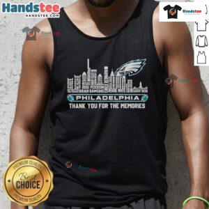 Philadelphia Eagles skyline tank top featuring 'Thank You For The Memories' text in vibrant colors.