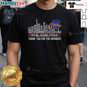 Nice Philadelphia Phillies skyline city t-shirt celebrating memories with vibrant graphics and team spirit.