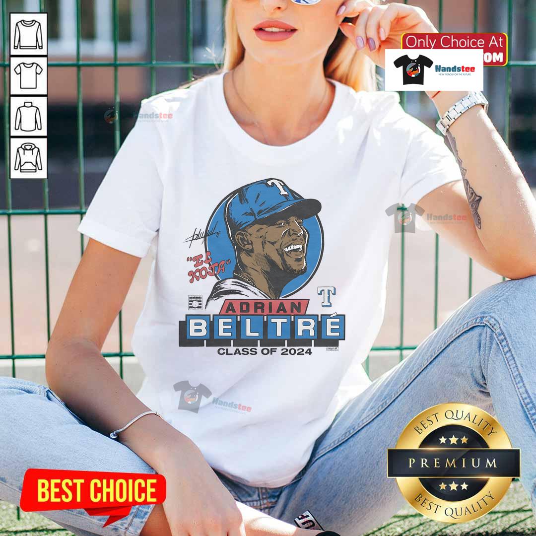 Adrian Beltre signature Class of 2024 ladies tee featuring Texas Rangers logo and stylish design for fans.