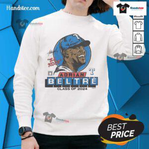 Nice Rangers Adrian Beltre Signature Class of 2024 sweatshirt featuring bold graphics and a comfortable fit.