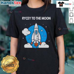 Alt Text: Nice Rycey To The Moon Ladies Tee featuring a whimsical moon graphic and stylish design for casual wear.