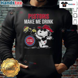 Nice Snoopy and Woodstock Detroit Pistons 'Make Me Drink' hoodie featuring vibrant graphics and cozy design.