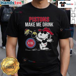 Alt Text: Nice Snoopy and Woodstock Detroit Pistons t-shirt design perfect for fans who enjoy a fun drink.