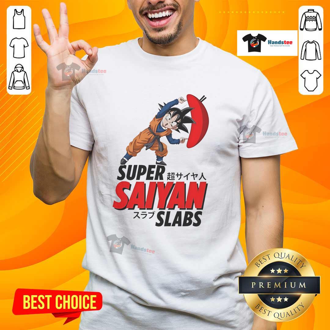 Nice Son Goku Super Saiyan Slabs T-Shirt featuring vibrant artwork of Goku in Super Saiyan form, perfect for anime fans.