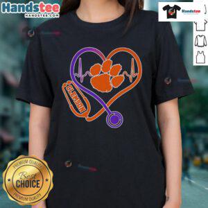 Nice Stethoscope Heart Clemson Tigers Ladies Tee featuring a vibrant design for healthcare and sports fans.