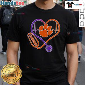 Nice Stethoscope Heart Clemson Tigers T-Shirt showcasing a vibrant design for healthcare fans and Clemson supporters.