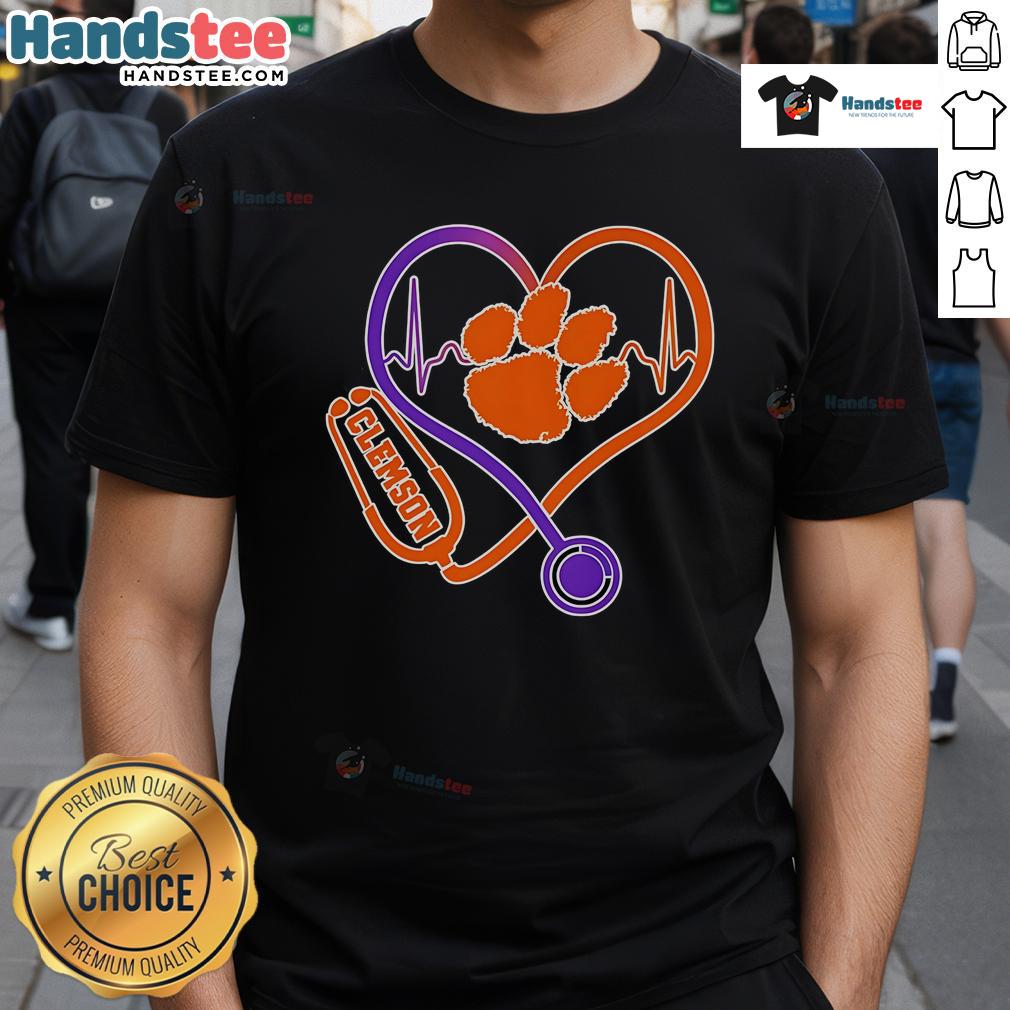 Nice Stethoscope Heart Clemson Tigers T-Shirt showcasing a vibrant design for healthcare fans and Clemson supporters.