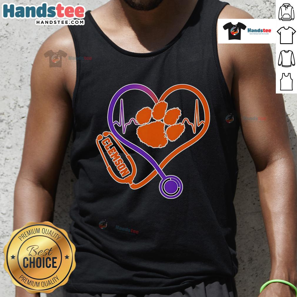 Nice stethoscope heart Clemson Tigers tank top, perfect for fans and medical students who love stylish sportswear.