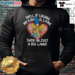 Alt Text: Marge Simpson in 'I'm Just A Big Lame Heart' hoodie, showcasing playful design from The Simpsons collection.