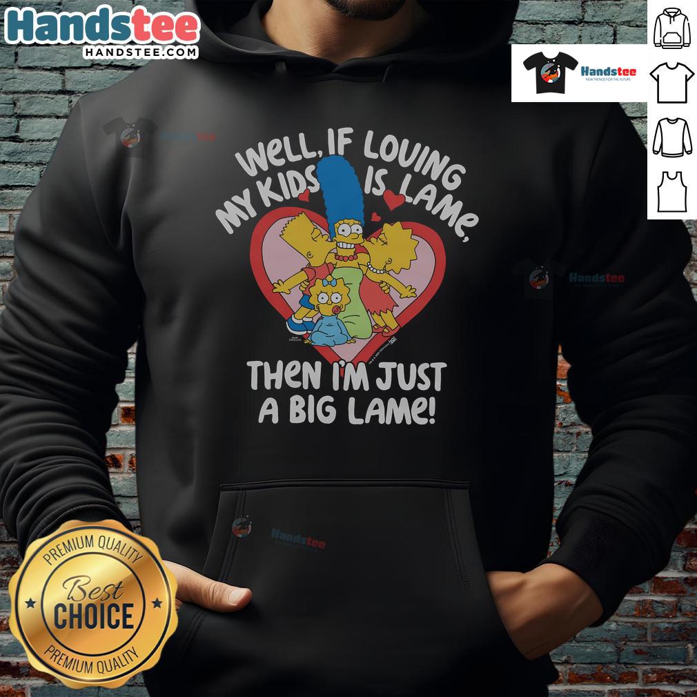 Alt Text: Marge Simpson in 'I'm Just A Big Lame Heart' hoodie, showcasing playful design from The Simpsons collection.