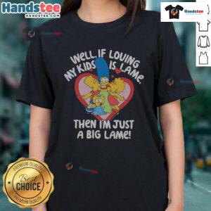 Marge Simpson in a heart graphic on a ladies tee, featuring the quote 'I'm just a big lame heart' from The Simpsons.